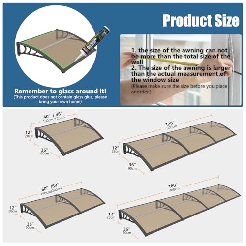 GUANSU-CN 35 * 38''Window and Door Awning Exterior, UV/Rain/Snow/Sunlight Protection Sheet,UPF 50+ Polycarbonate Overhang Canopy,House Overdoor Awnings for Door Entrance Outside/Patio/Porch/Deck