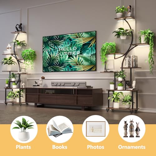 MODCART Plant Stand Indoor with Grow Lights, Indoor Plant Stand with Wheels, 8 Tiered Plant Shelf Indoor, Tall Plant Stands Indoor with Pulley for Living Room, 2PCS