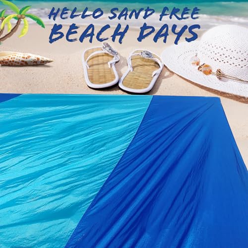 Extra Large Waterproof Beach Blanket Sandproof β 6.9βx6.6β (210x200cm) Oversized Picnic Mat with Stakes & Carry Bag, Porta...