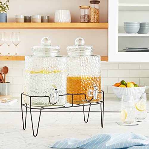 Style Setter Glass Beverage Dispenser with Stand (Set of 2), 1.5 Gallon Glass Drink Dispenser with Stand & Spigot, Party D...