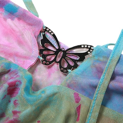 CAPE CLIQUE Rave Outfits for Womens Festival 2 Piece Skirt Set Summer Butterfly Top Y2K Mini Skirt Fairycore Beach Club