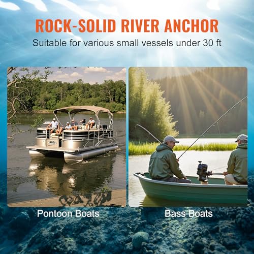 VEVOR River Anchor, 30 LBS Boat Anchor Cast Iron Black Vinyl Coated, Marine Grade Mushroom Anchor for Boats Up to 30 ft, Impressive Holding Power in River and Mud Bottom Lakes (30 lb)