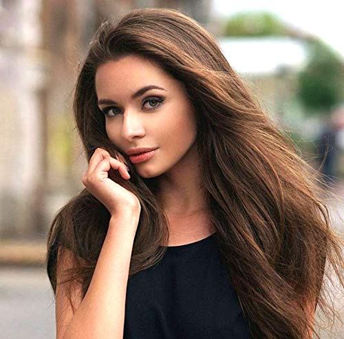 TRESSMATCH 20-22 Remy Human Hair Clip in Extensions Thick to Ends Chestnut Medium Brown (Color #6) 9 Pieces Full Head Set [Set W
