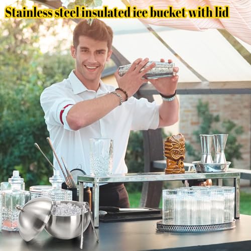 Yesland Ice Bucket with Lid, Double Insulation Ice Box Container Storage Box, 2 L Stainless Steel Ice Bucket Container wit...