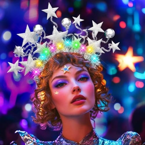 DRESBE Light Up Star Headband New Year LED Headbands Glow NYE Party Hair Accessories for Women