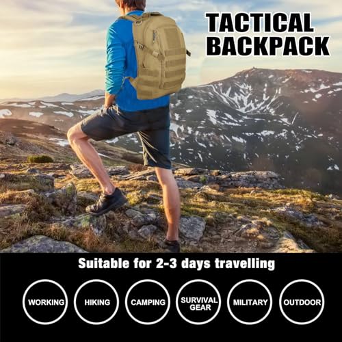 Koisgext Small Tactical Backpack 12L Molle Bag Rucksack Army Daypack Military Daypack for Outdoor,Hiking (Tan)