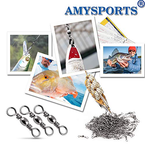 AMYSPORTS High Strength Fishing Swivels Barrel Solid Ring Barrel Fishing Swivel Rolling Fishing Tackle Line Connector Salt...
