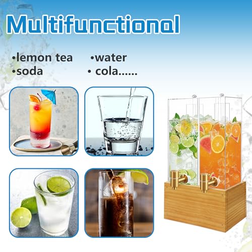 2 Pack 2 Gallon Drink Dispenser, Large Drink Dispenser with Wood Stand, Beverage Dispenser with Ice Core and Airtight Valv...