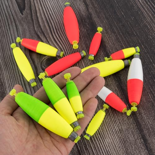 Alwonder 10-Pack Fishing Bobbers Floats, Weighted Bobbers for Fishing Cigar EVA Foam Snap-on Floats Corks Floaters Buoys f...