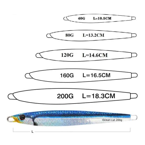 OCEAN CAT 1 PC Lead Metal Flat Slow Fall Pitch Fishing Jigs Lures Sinking Vertical Jigging Bait with Butterfly Hook for Saltwater Fishing Size 40g 80g 120g 160g 200g (7 Pcs Combo, 200g)