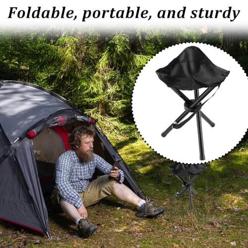 KKONHII 2PCS Portable Folding Camping Stool,Travel Outdoor Tripod Seat,Black Folding Camping Chairs for Camping Party Picn...
