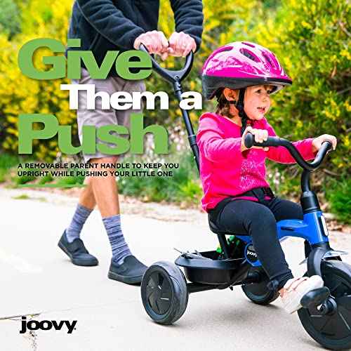 Joovy Tricycoo Fold & Go Toddler Tricycle Featuring Removable, Adjustable Push Handle, Lockable Pedals, Height-Adjustable Seat, 3-Point Safety Harness, and Rear Storage Box (Blueness), 27.6"x18.5"x37"