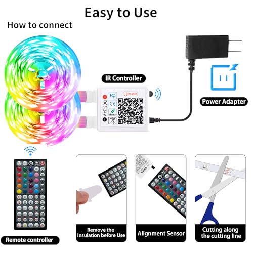 NBBUFF LED Lights for Bedroom 150FT, RGB LED Strip Lights Music Sync, DIY Color Changing LED Light Strip with Remote & App...