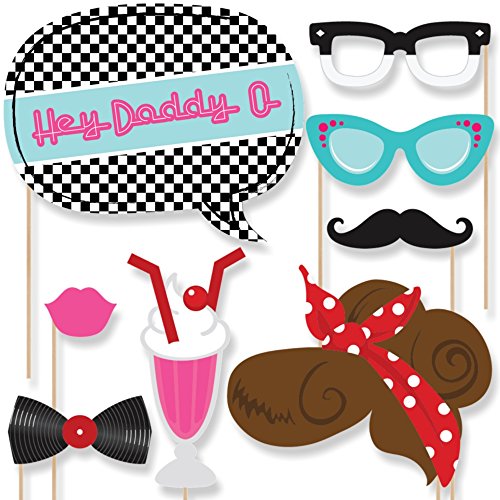 Big Dot of Happiness 1950s Sock Hop Photo Booth Props Kit, 20-Piece Retro Rock N Roll Party Accessories, 50s Vintage Style...