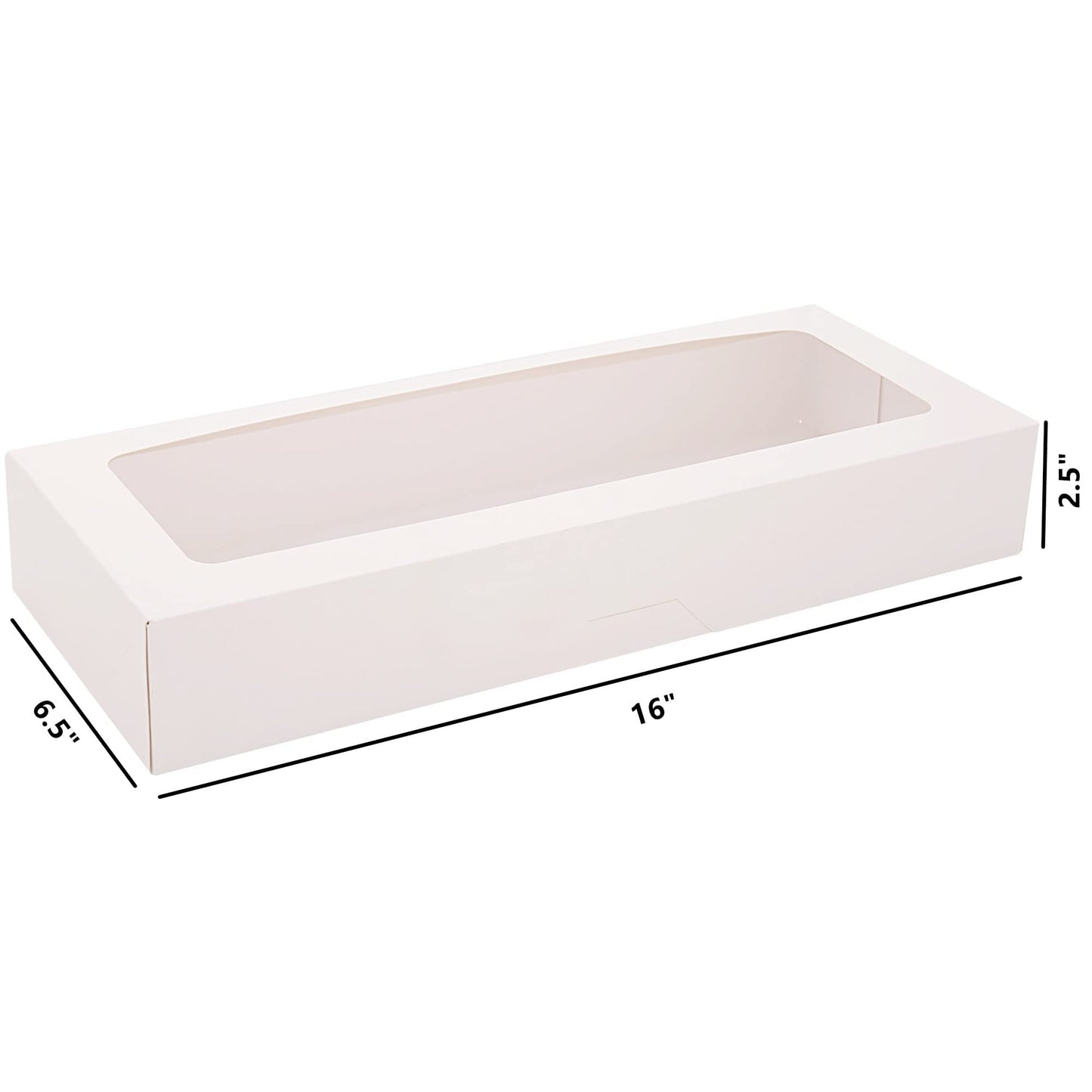 RIFMEAE 20-Pack 16" x 6.5" x 2.5" Cookie Boxes with Window, White Bakery Boxes, Strawberry boxes, Long Treat Boxes for Strawberries and Pastries