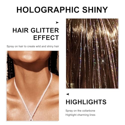 Hair and Body Glitter Spray, 1PC Glint-Rainbow Glitter Hairspray Dry Powder Makeup for Clothes, Festival Rave Prom Loose S...