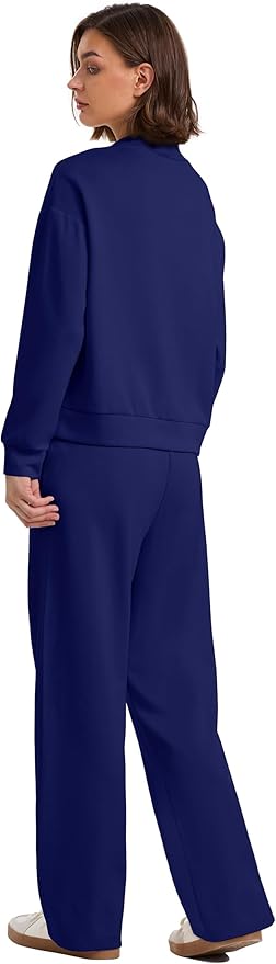 WIHOLL Two Piece Sets for Women Fall Outfits Lounge Sets Mock Neck Tops Wide Leg Pants Vacation Travel Airport Outfits