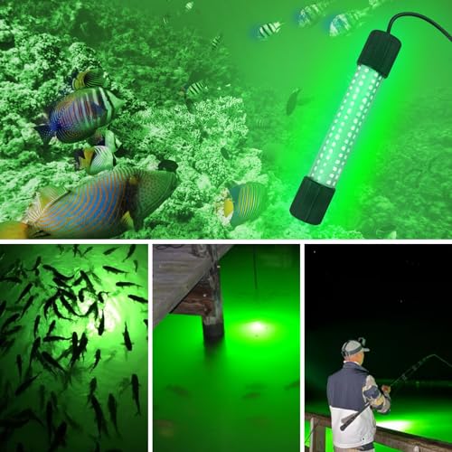 ReeMoo 12V 126 LEDs 13W Fishing Light Underwater Night Fishing Lure Finder Light Green Submersible Fishing Lights with 5M ...