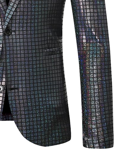 ZEROYAA Men's Metallic Shiny Suits Disco Sequin Blazer and Pants 2 Piece Sets for Party Prom