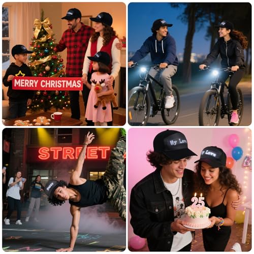 LIOVODE LED Hats,LED Caps Display Message Bluetooth Editable Cool Hat for Party Black
