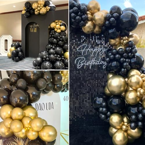 Black and Gold Balloons, 50PCS 12 Inch Black and Gold Confetti Balloon Party Decorations for Birthday,Graduation,New Year...