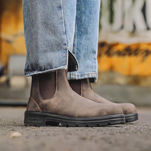 BEDGMDEG Men'S Waterproof Block Heel Chelsea Boots Retro Non-Slip Pull-On Work Hiking Boots