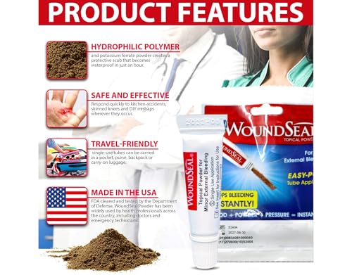 WoundSeal Topical Powder Wound Care First Aid for Cuts, Scrapes and Abrasions Single Use, 4 count (Packaging May Vary)