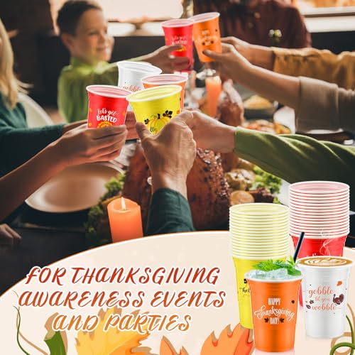 Uiifan 60 Pcs Thanksgiving Plastic Cups 16 oz Disposable Fall Party Cup Friendsgiving Plastic Stadium Cups Turkey Pumpkin ...