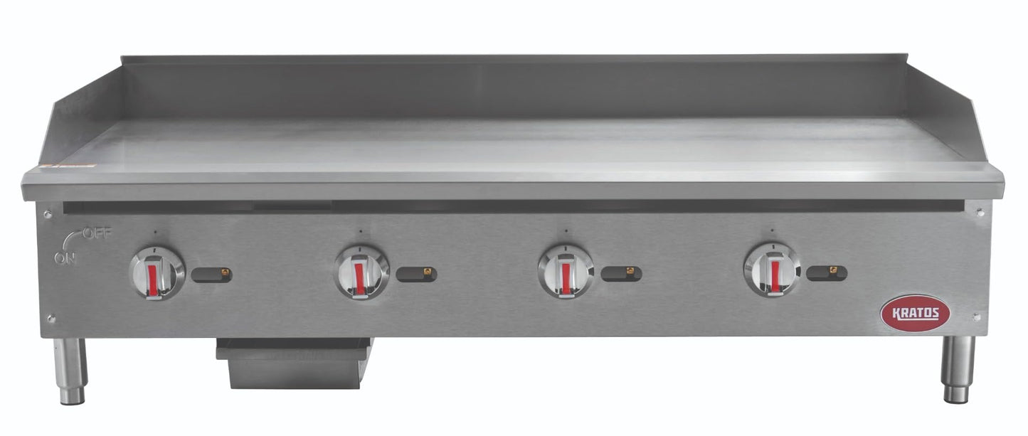 Kratos 48" Wide Commercial Countertop Griddle, Gas Hot Plate for Restaurants, Manual Controls, 4 Independent Burners, Powerful 120,000 BTU Output (29Y-006)
