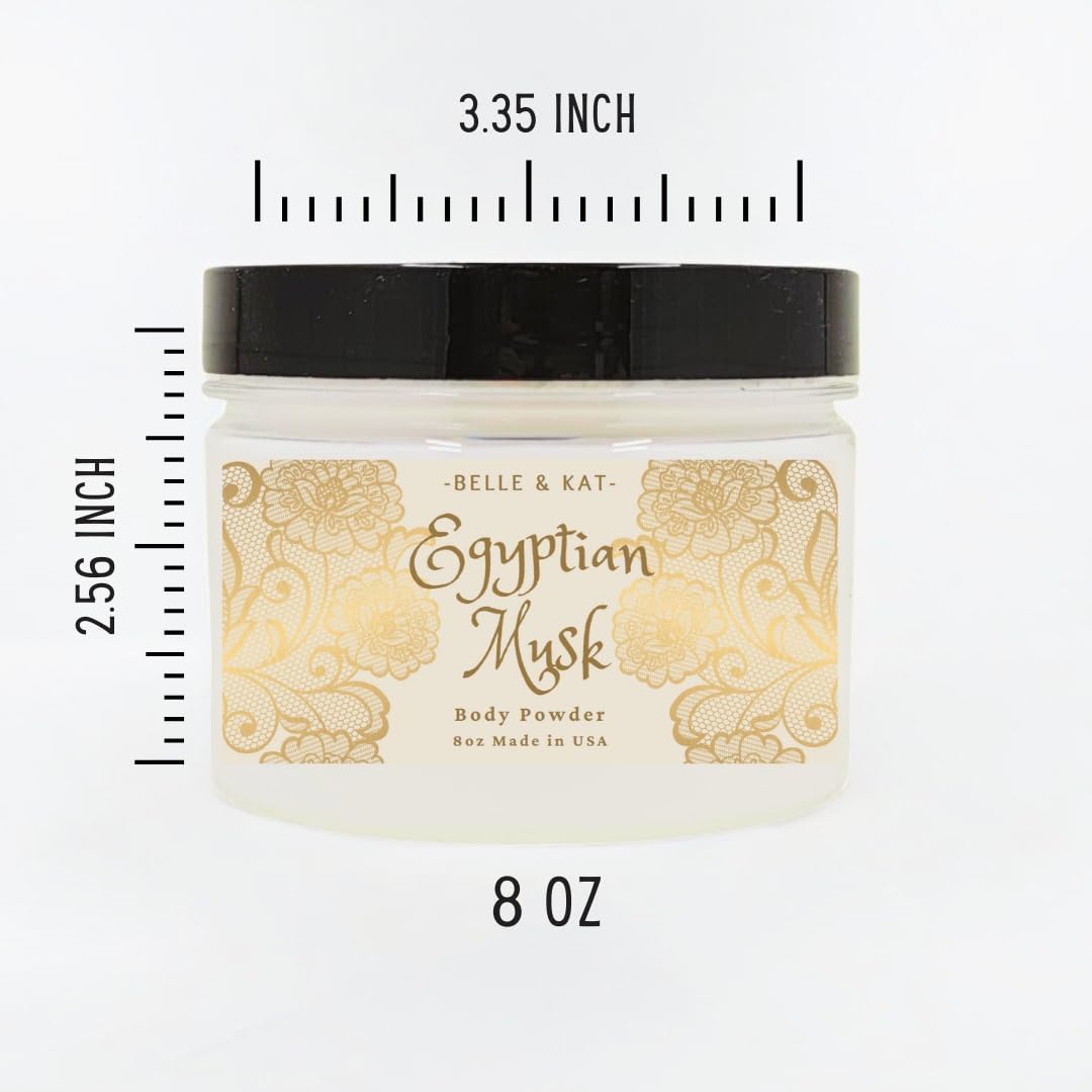 Egyptian Musk Scented Body Powder for Men & Women, Bath Perfume Dusting Powder with Fragrance & Essential Oils, Talc Free 8oz Container, Made in USA