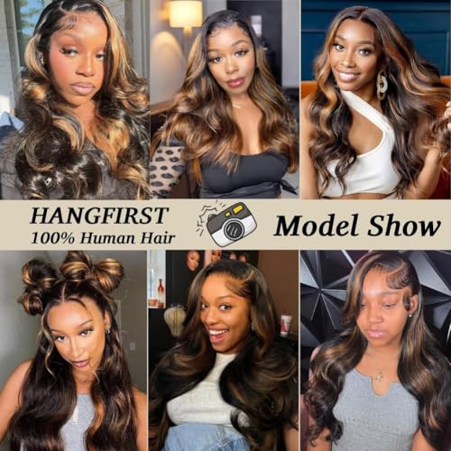 1B/30 Highlight Lace Front Wig Human Hair 13x6 Ombre Lace Front Wig 180% Density Body Wave HD Lace Frontal Wigs Human Hair Colored Balayage Wig for Black Women 22Inch