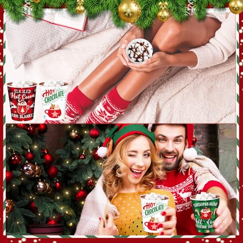 Layhit 240 Pcs Christmas Hot Cocoa Coffee Paper Cups, 8 oz Small Size Disposable Hot Beverage Chocolate Coffee Drinking Cu...