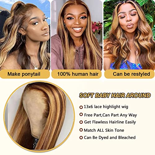 250% Density Ombre Highlight 13X6 Tansparent Lace Front Straight Wig Human Hair HD Lace frontal Wigs Pre Plucked with Baby Hair Glueless Wigs for Black Women
