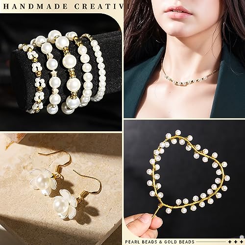 LEOBRO Pearl Beads for Bracelets, 720PCS Bracelet Making Kit for Adult, Bracelet Bead Kits, Small Pearl Beads and Gold Bea...