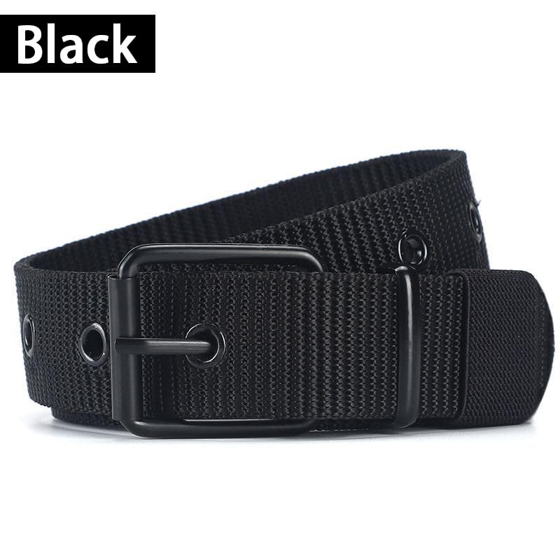 Porous Canvas Belt, Men's Pin Buckle Belt, Adjustable Buckle Nylon Waist Belt Cloth, Outdoor Sports Belt for Men Women-Black