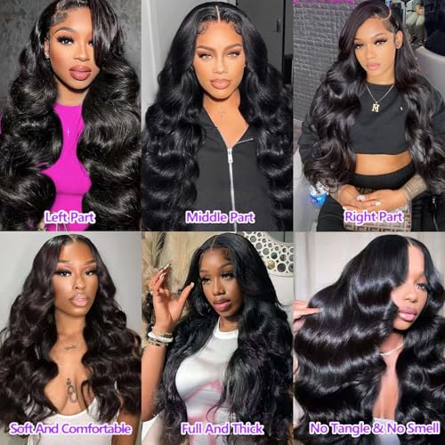 Body Wave Lace Front Wigs Human Hair 13x4 HD Lace Frontal Body Wave Human Hair Wig for Women 180% Density Brazilian Virgin Hair Pre Plucked Glueless Body Wave Wig Natural Black 28inch