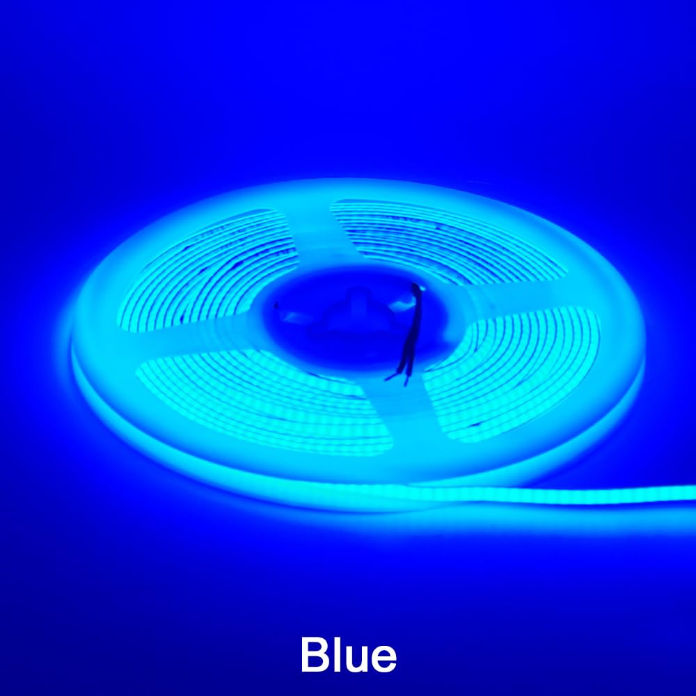 3mm COB Strip Light, DC 24V Blue 16.4ft Flexible Cuttable Ultra-Thin LED Tape CRI>90 Uniform Dotless 400LEDs/M LED Light for for Christmas Bedroom Home Kitchen Cabinet Decor (NO Power Supply)