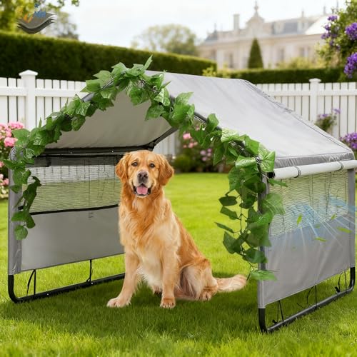 Large Dog House Shade Shelter Outdoor Tent for Large Medium Dogs, Outside Sun Rain Canopy Pet House for Homeless Cats Pigs...