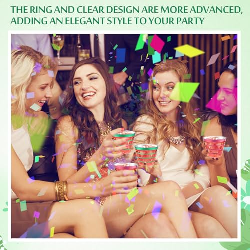 Gejoy 9 oz Happy New Year Rimmed Stripe Plastic Cups Bulk Disposable Wine Hard Plastic Drinking Cocktail Cups Tumblers for...