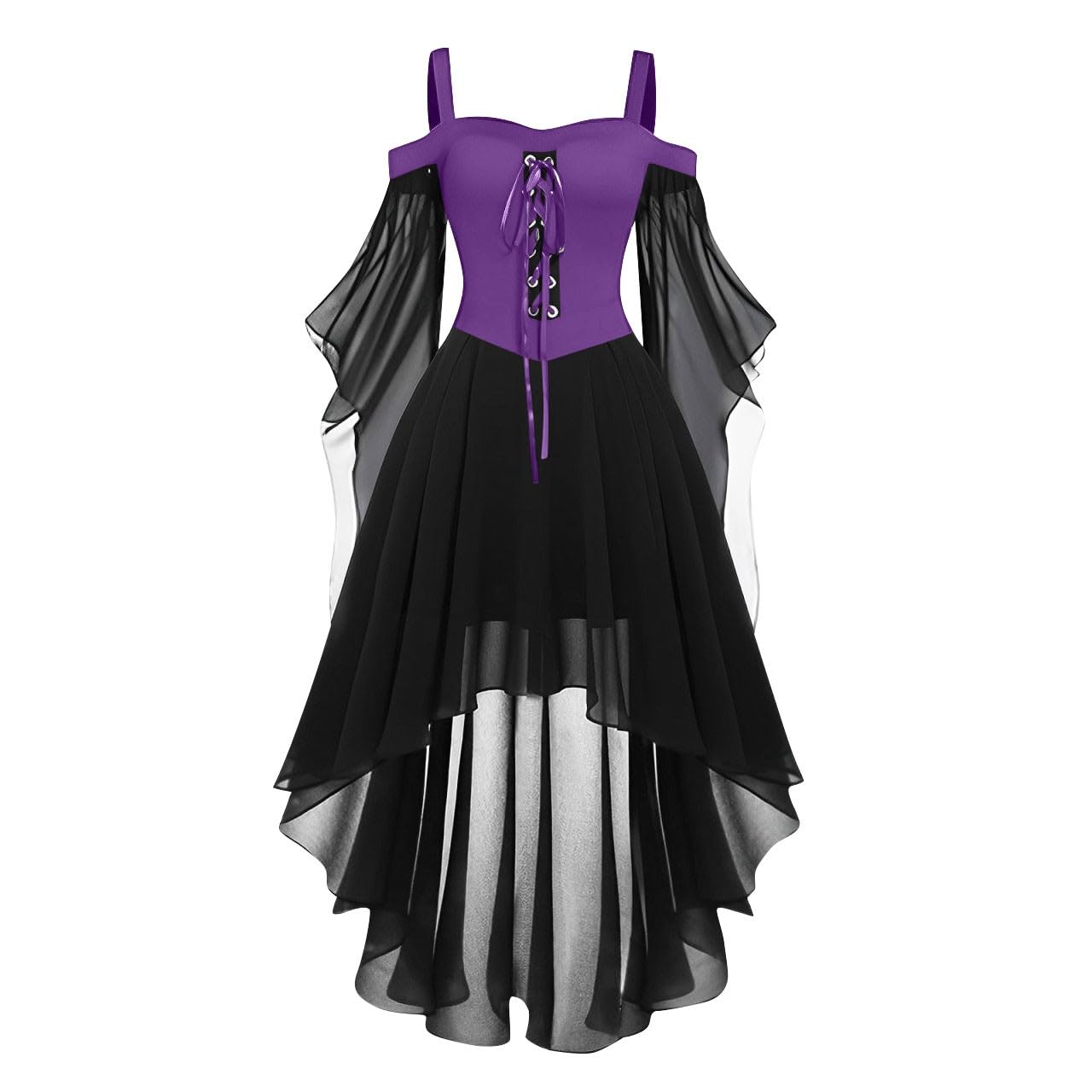 Renaissance Costume Women Butterfly Sleeve Cosplay Plus Size Witch Costume Women Sexy Cold Shoulder Square Neck Irregular Hem Dresses Disfraz De Bruja para Mujer A Purple