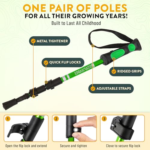 Lightweight Collapsible Trekking Poles for Kids (Green) & Carbon Fiber Aluminum Walking Sticks with Cork Grips (Black) wit...
