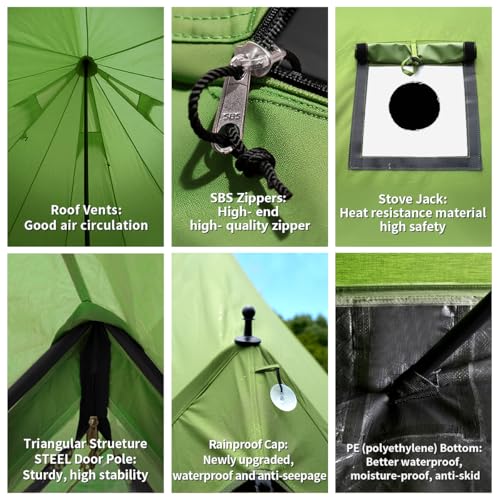 Canvas Bell Yurt Tent with Stove Jack, Waterproof Luxury 4 Season Tents for Family Outdoor Camping 100% Cotton Green Glamp...