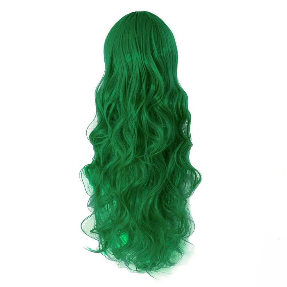 MapofBeauty 28 Inch/70 cm Long Wavy Fashion Charming Side Bangs Cosplay Party Curly Wig (Grass Green)