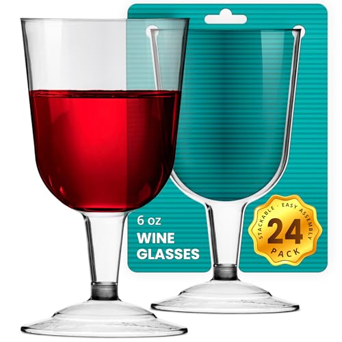 DecorRack 24 Pack Plastic Wine Glasses, 6 Oz BPA-Free Plastic Cups, Shatter-Resistant, Disposable Wine Glasses Set for Wed...