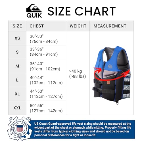 QUIKSILVER Men's Life Vest, USCG and Transport Canada Approved Type III PFD, Evoprene Life Jacket for Boating Kayaking Raf...