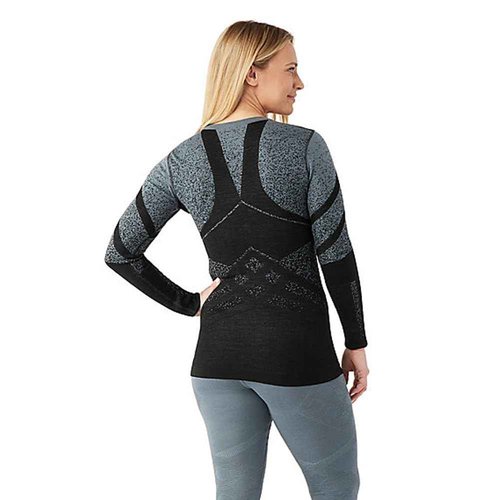 Smartwool Women's Intraknit Thermal Merino Base Layer Pattern Crew Black-Pewter Blue S