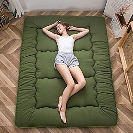MAXYOYO Japanese Floor Mattress Futon Mattress, Thicken Sleeping Pad Foldable Roll Up Floor Futon for Adults Tatami Mat Dormitory Bed Lounger, Green, Full Size