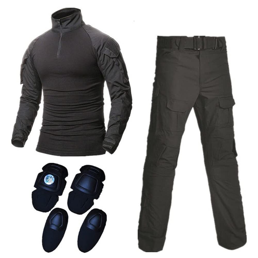 Lilychan Mens Tactical Military Suits Long Sleeve Rip-Stop Uniforms Combat Shirt and Pants Elbow Knee Pads (Black, XX-Small)-1