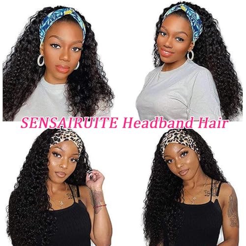 SENSAIRUITE Headband Wig Human Hair 24 Inch Deep Wave Headband Wigs for Black Women 180% Density Wear and Go Glueless Curly Wig Natural Color
