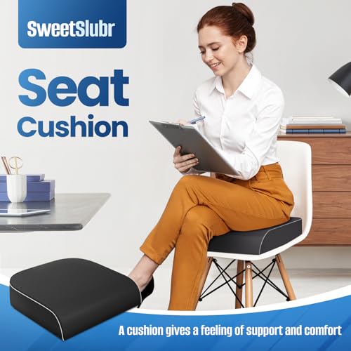 SweetSlubr Seat Cushion for Tailbone Pain Relief, Office Chair Cushion, Memory Foam Large Chair Cushion with Non-Slip Cove...